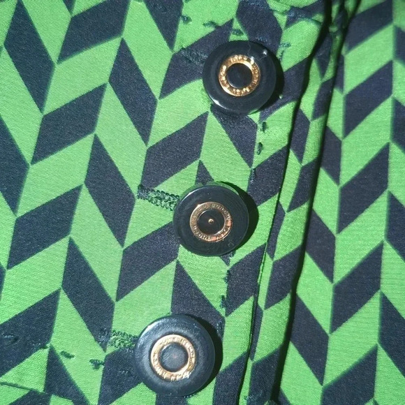 Tory Burch Navy and Green Chevron Silk Blouse - Picture 6 of 6